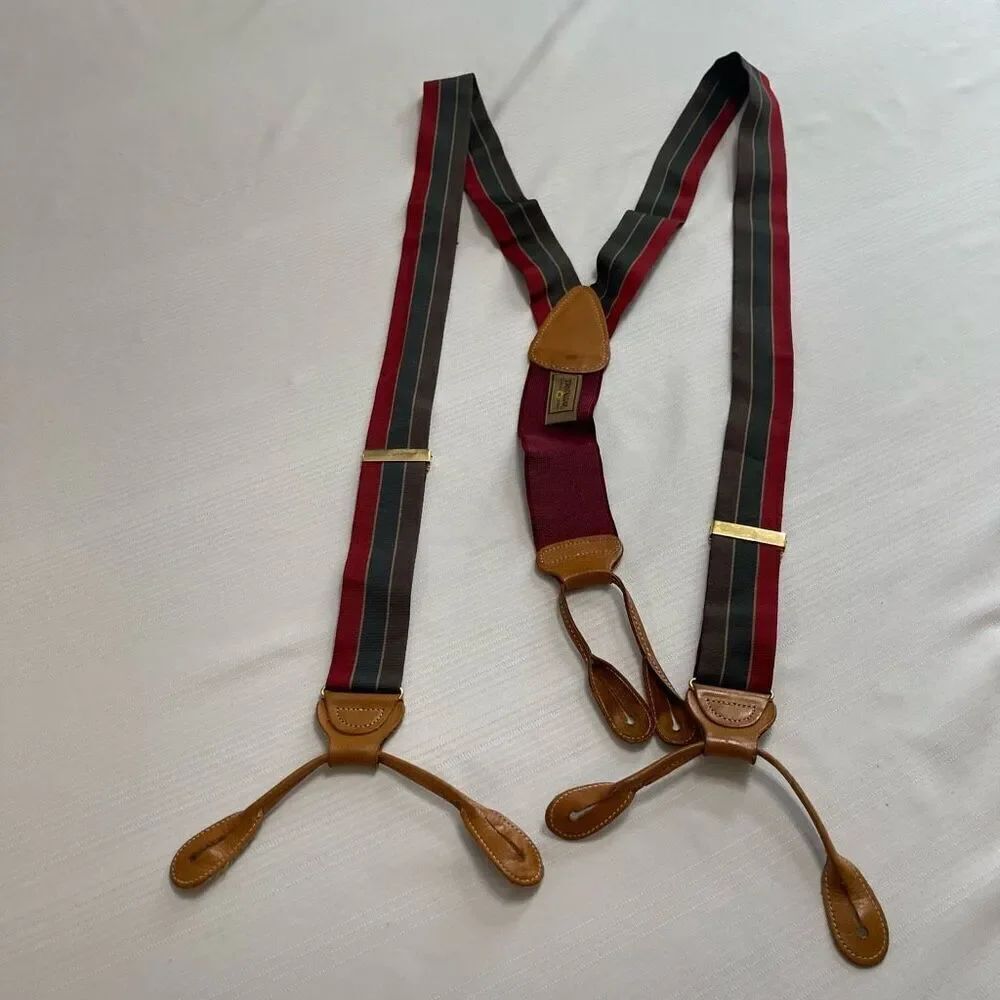 Trafalgar VTG Stripe Leather Tabs Suspenders Braces